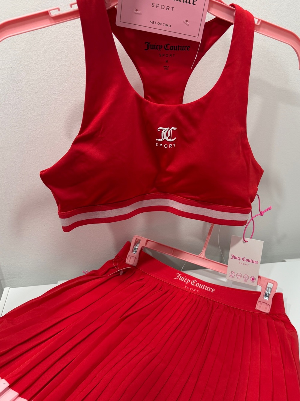 Juicy Couture Red & White Sport Crop Bra and Skirt Set
